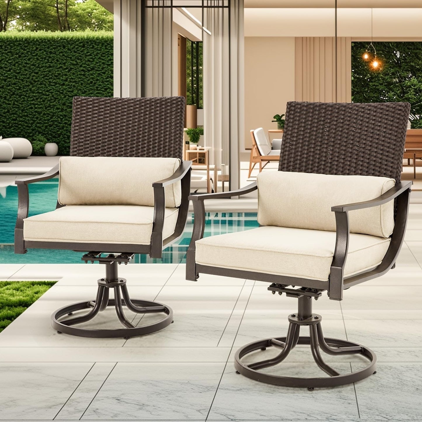 EROMMY Set da pranzo per esterni, sedie a dondolo girevoli, tavolo rettangolare con foro per ombrellone, set di mobili da giardino per il cortile