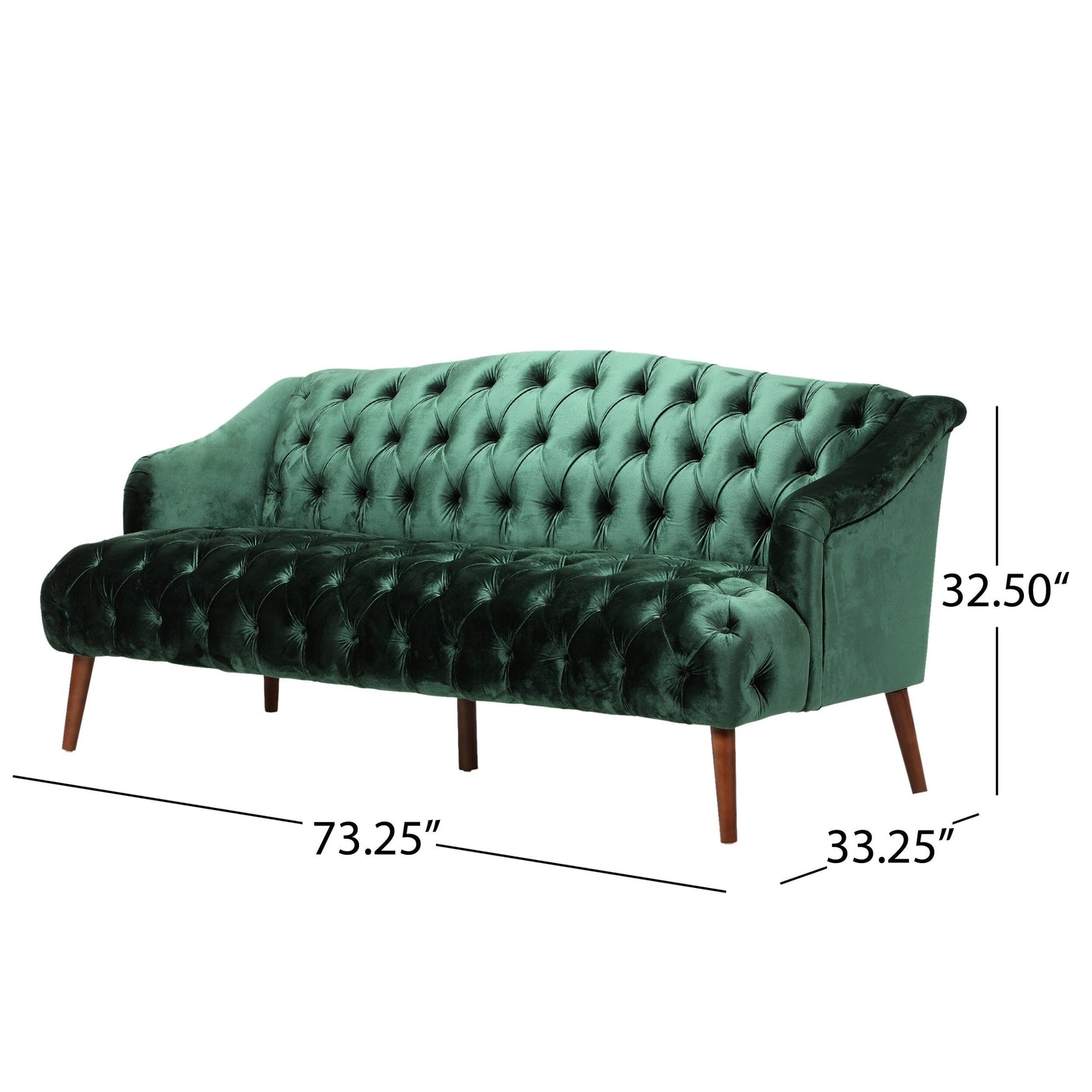 Divano a 3 posti Emerald Modern 73.25 con bottoni e gambe in legno di betulla per soggiorno