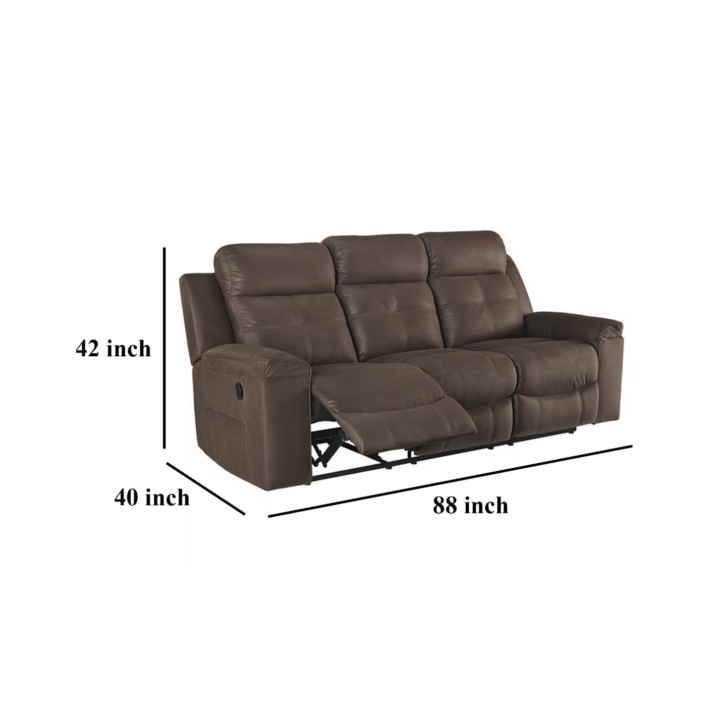 Divano reclinabile manuale Eslo, in finta pelle scamosciata marrone caffè, poliestere, 88 pollici