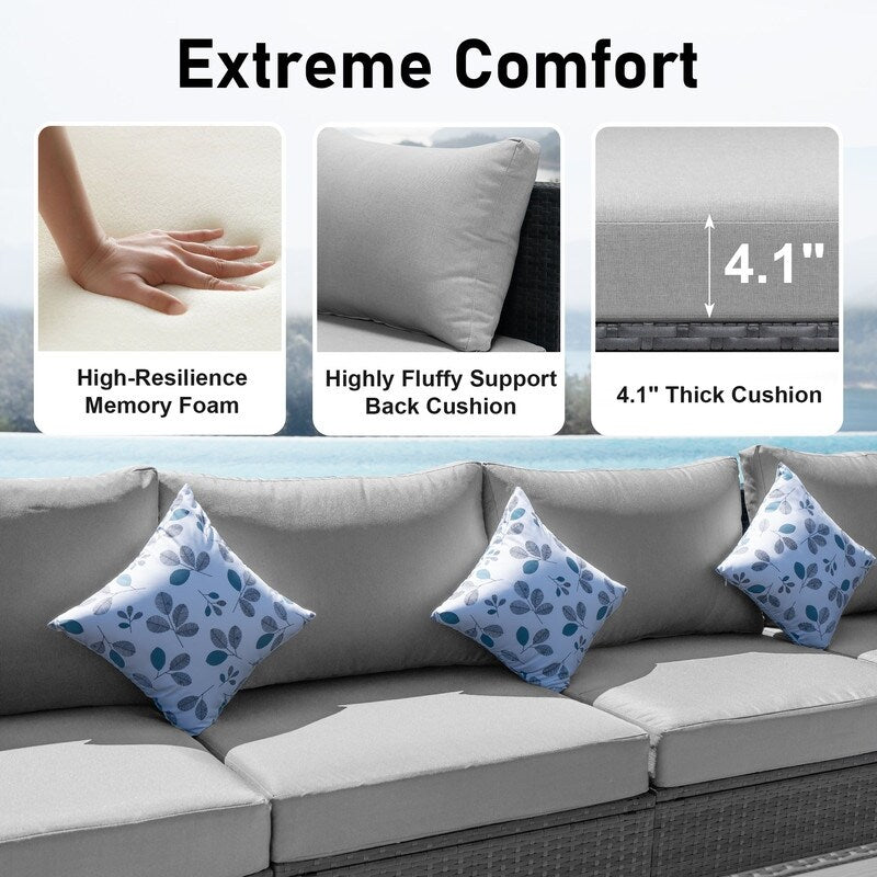 Set di divani componibili per conversazione da esterno FINCATI da 9 pezzi, extra large, con schienale alto e tavolo con braciere