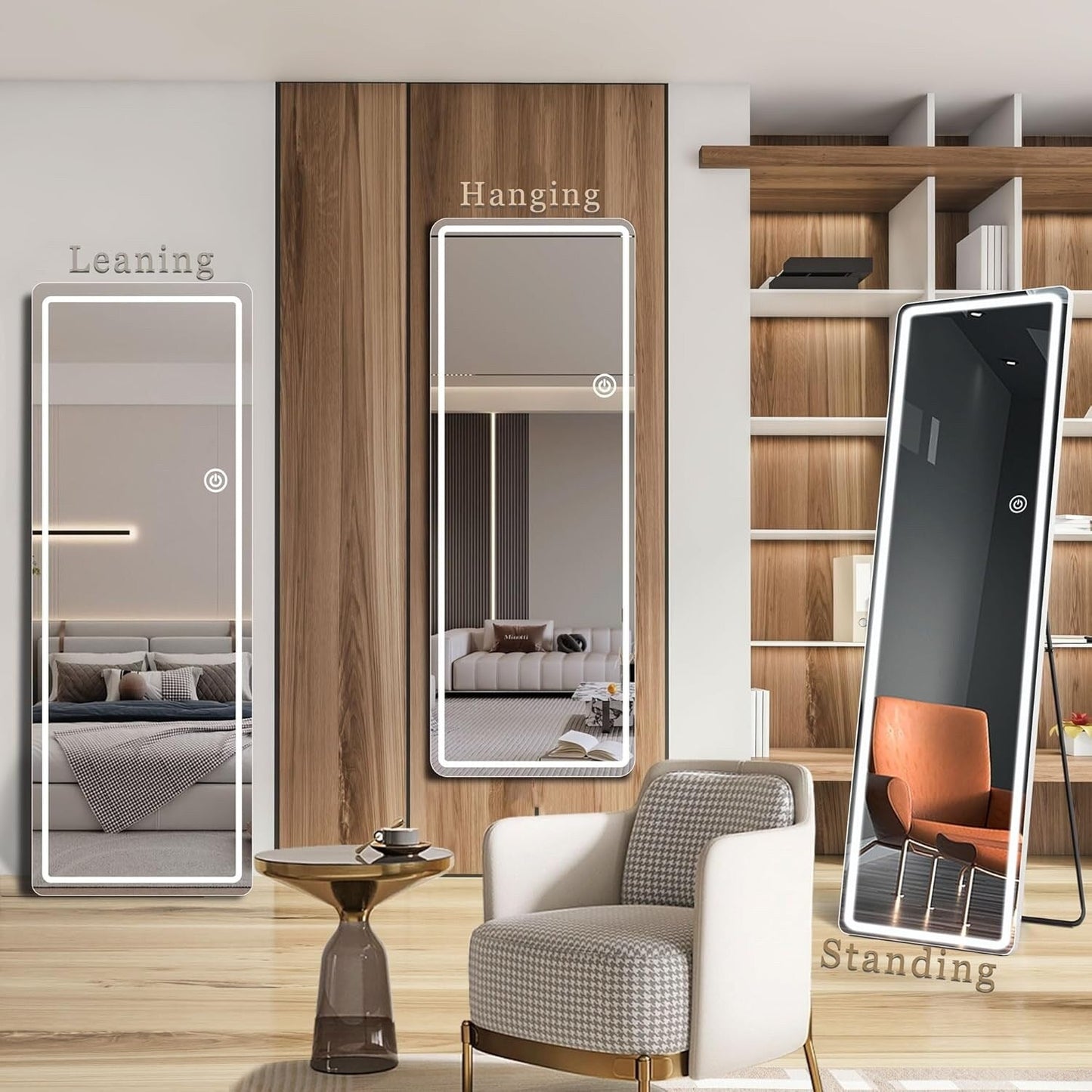 Specchio da terra con luce LED, specchio a figura intera 64 x 21 con supporto, specchio sospeso, specchio da parete, specchio a figura intera