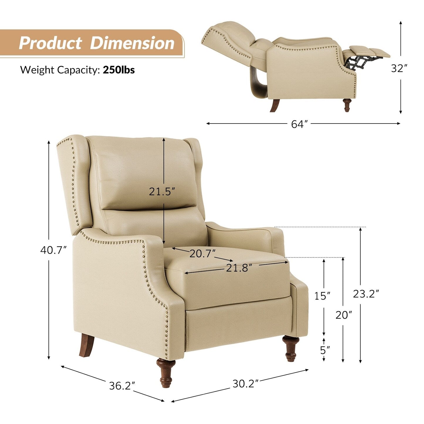 Poltrona reclinabile Florens in vera pelle con finiture a borchie di HULALA HOME