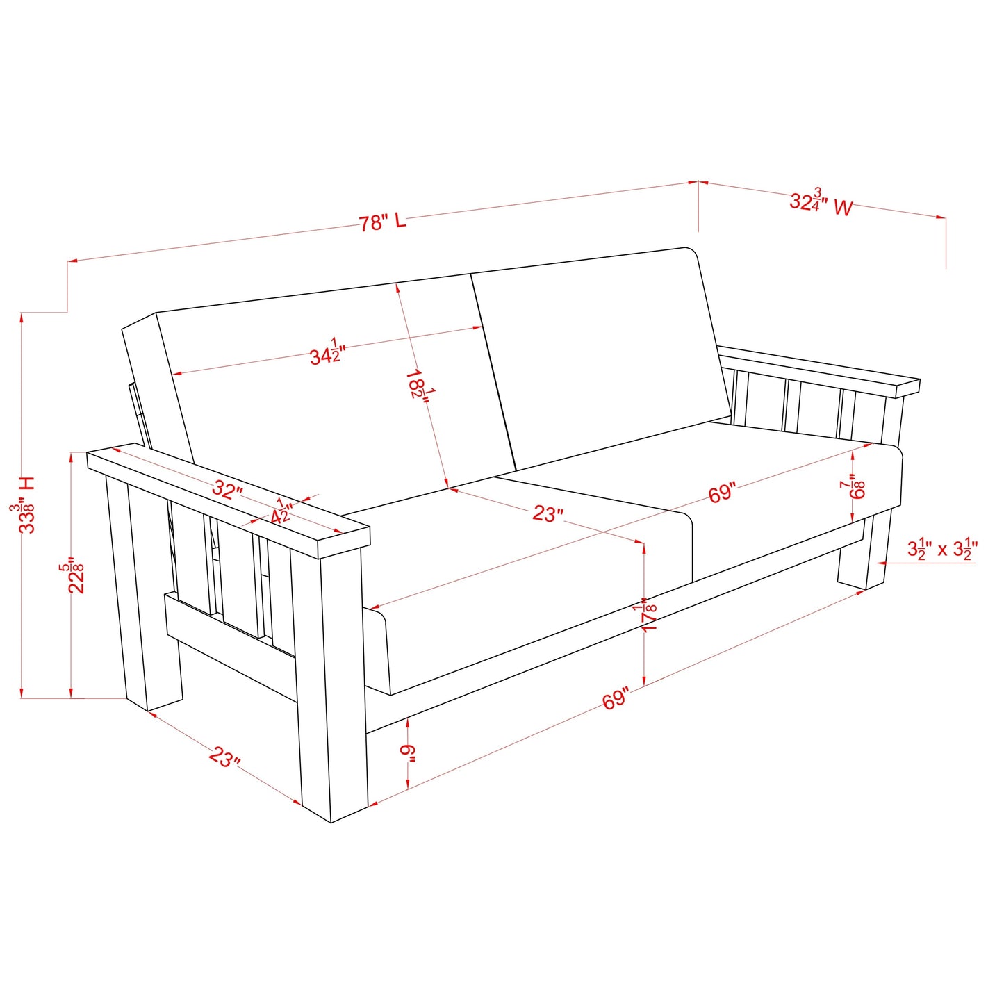 Divano Jimo Farmhouse in rovere rustico con braccioli in legno e rivestimento in tessuto di Furniture of America