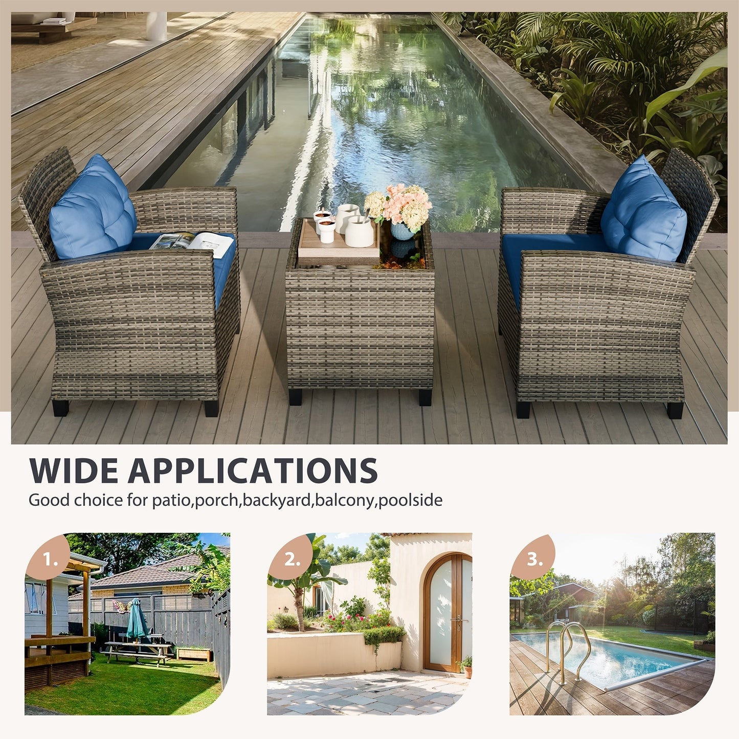 Set di mobili da giardino Futzca da 3 pezzi con tavolo in vetro