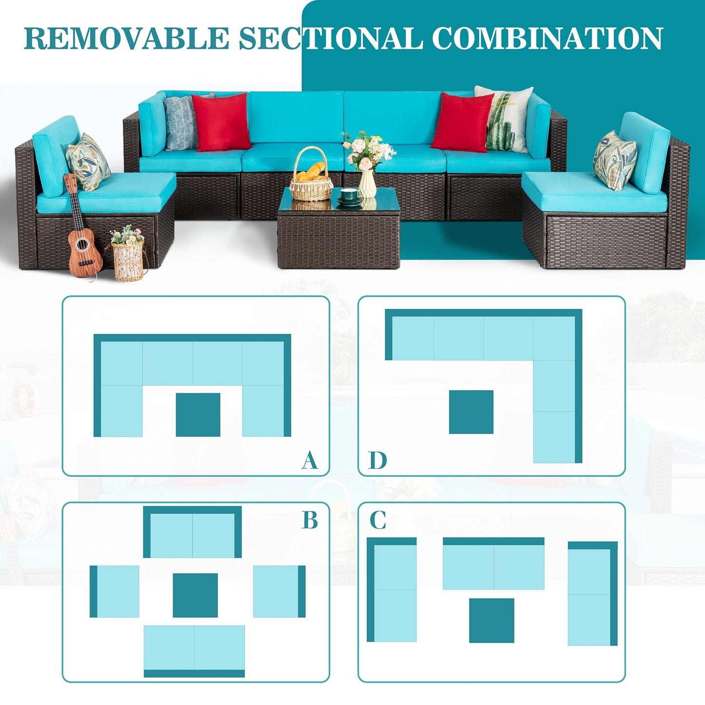 Futzca Set di mobili da giardino da 7 pezzi