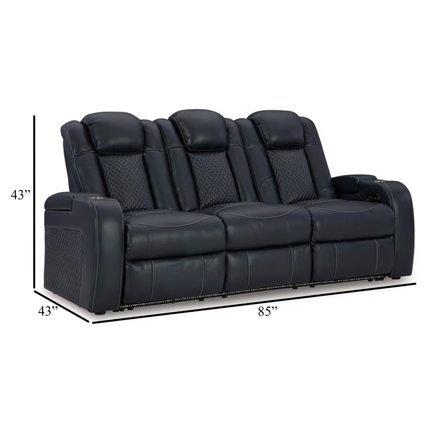 Divano reclinabile elettrico Fynne, LED, similpelle blu zaffiro, 85 pollici