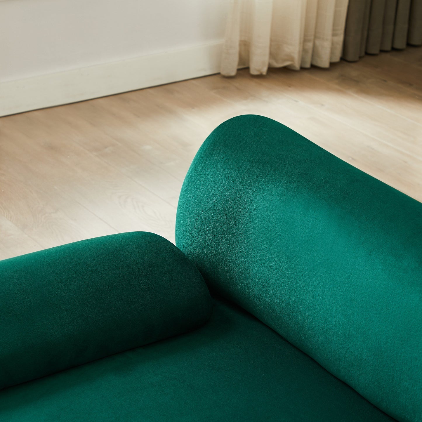 Divano componibile modulare Green 105 a 3 posti, con pouf mobile, seduta profonda, struttura in legno massello