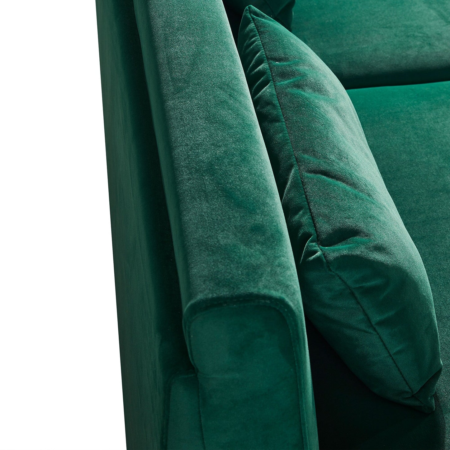 Divano moderno in velluto verde da 85,44'' a 3 posti con 2 cuscini, gambe in metallo dorato, schiuma ad alta densità, eleganza senza tempo