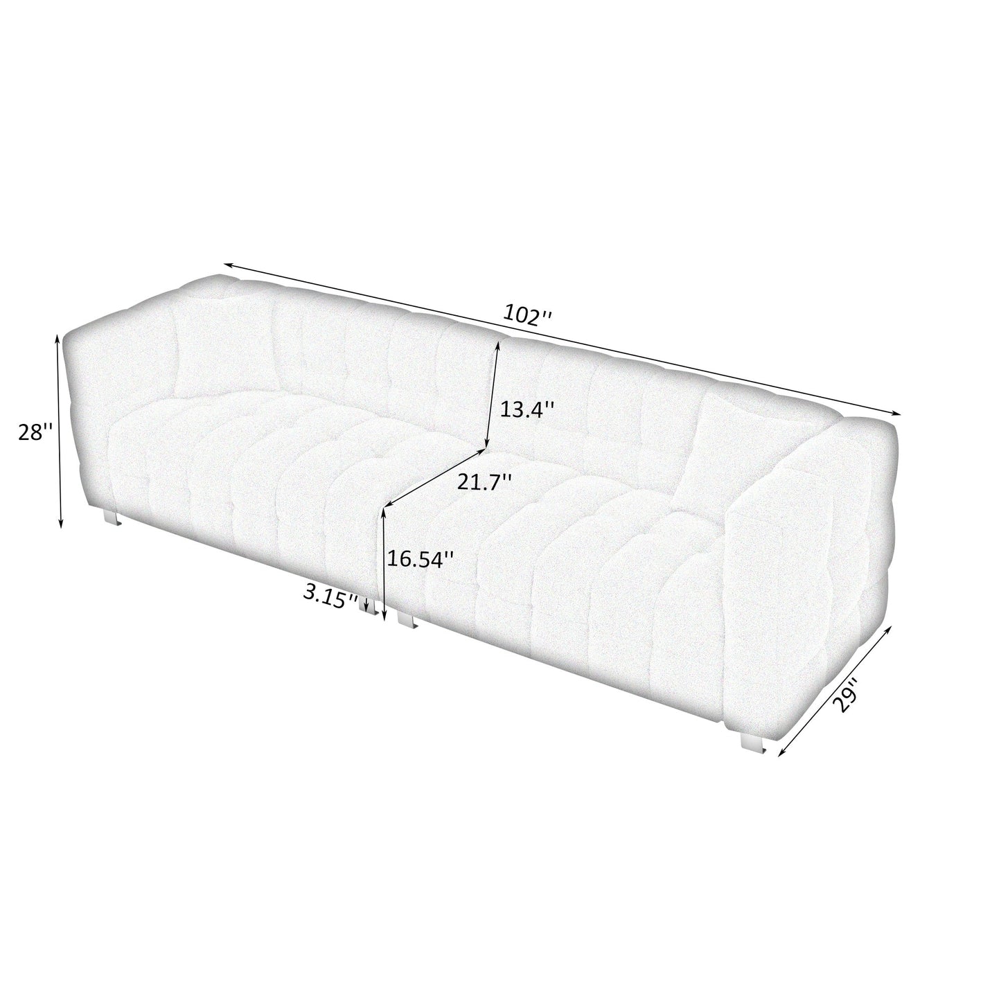 Divano a 4 posti in velluto Teddy grigio da 102'' con gambe in metallo e cuscini decorativi, design moderno multidirezionale per il soggiorno