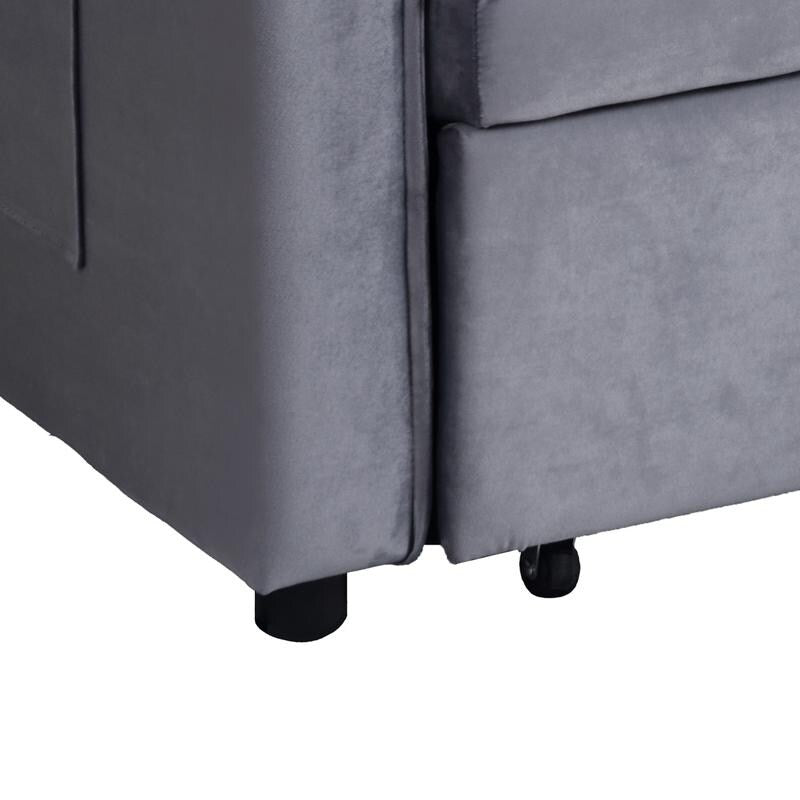 Divano letto trasformabile 3 in 1 in velluto grigio, divano estraibile con tasche laterali, prodotto in Vietnam