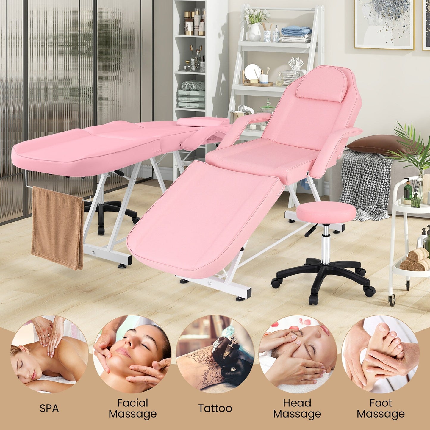 Poltrona per il viso Gymax da 73'' con sgabello idraulico, schienale regolabile e