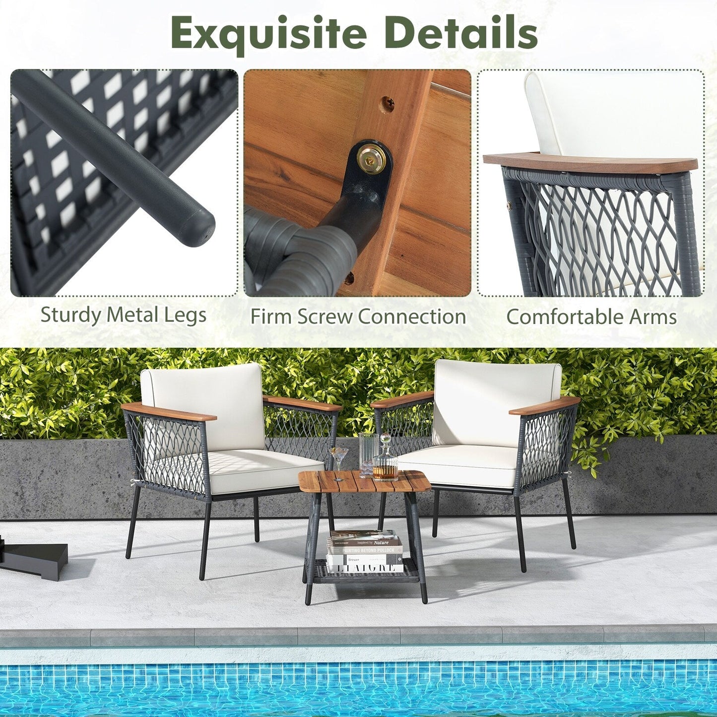 Gymax Set di 3 mobili con tavolino da caffè a 2 livelli in legno di acacia