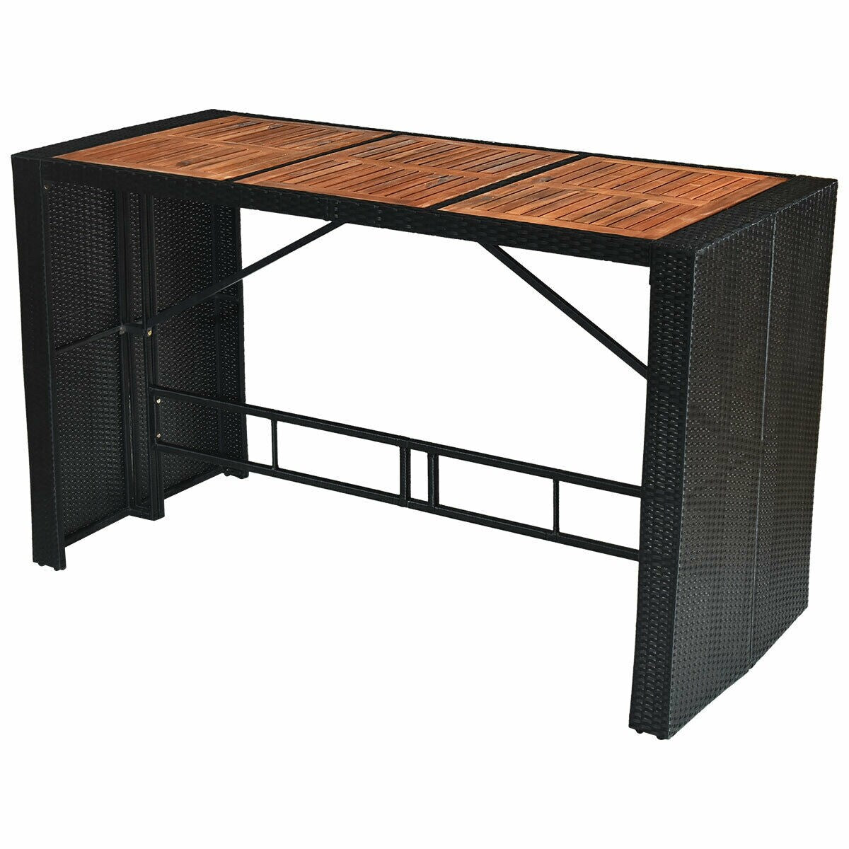 Gymax 7 pezzi set bar in rattan e vimini mobili da pranzo per patio con tavolo in legno