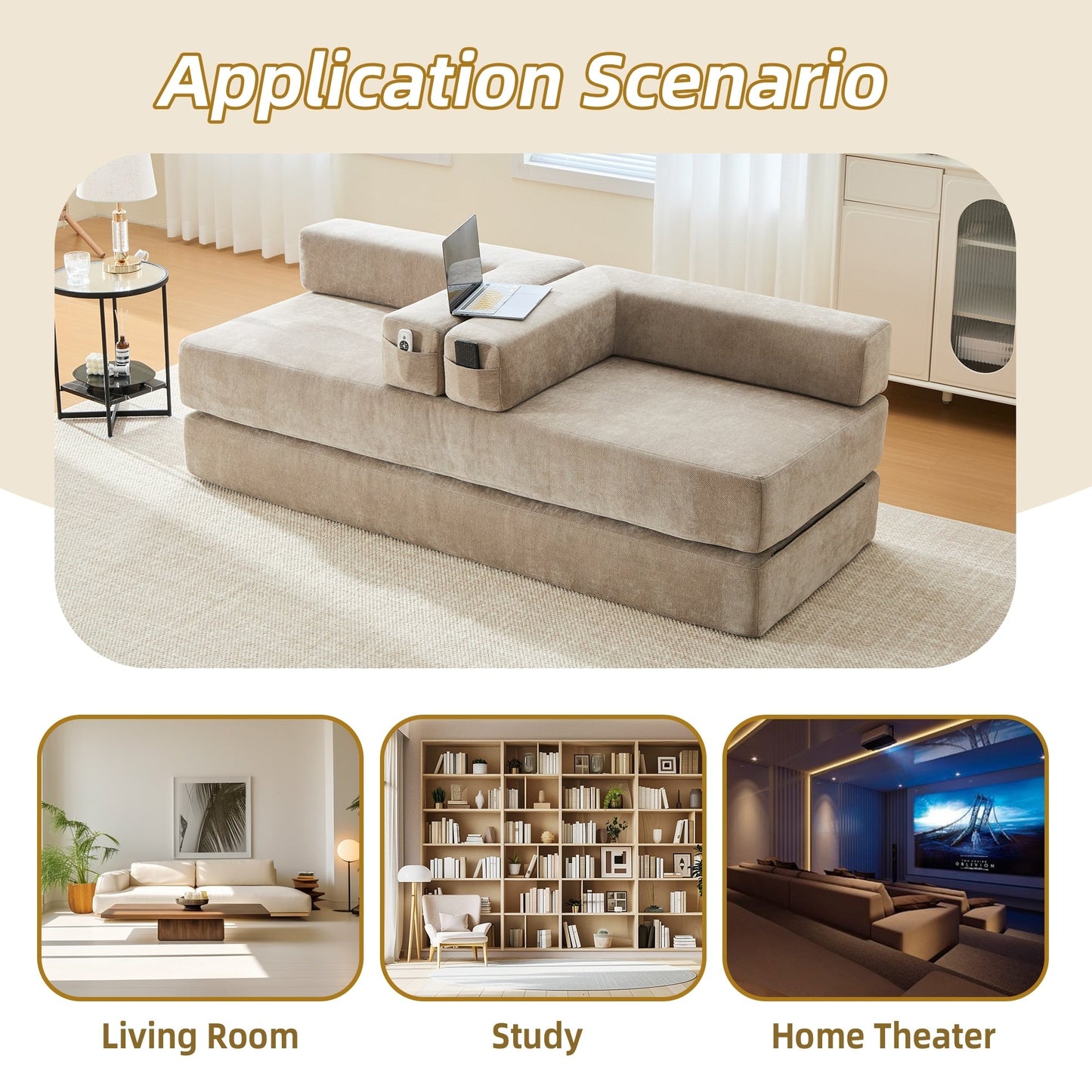 Divano letto trasformabile pieghevole in memory foam imbottito in ciniglia HOMEFUN con cuscini per soggiorno