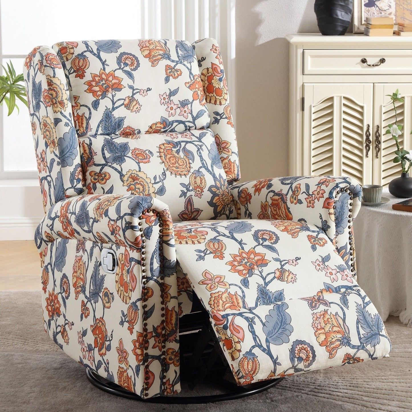 Poltrona a dondolo girevole reclinabile manuale floreale HOMYKA con schienale imbottito