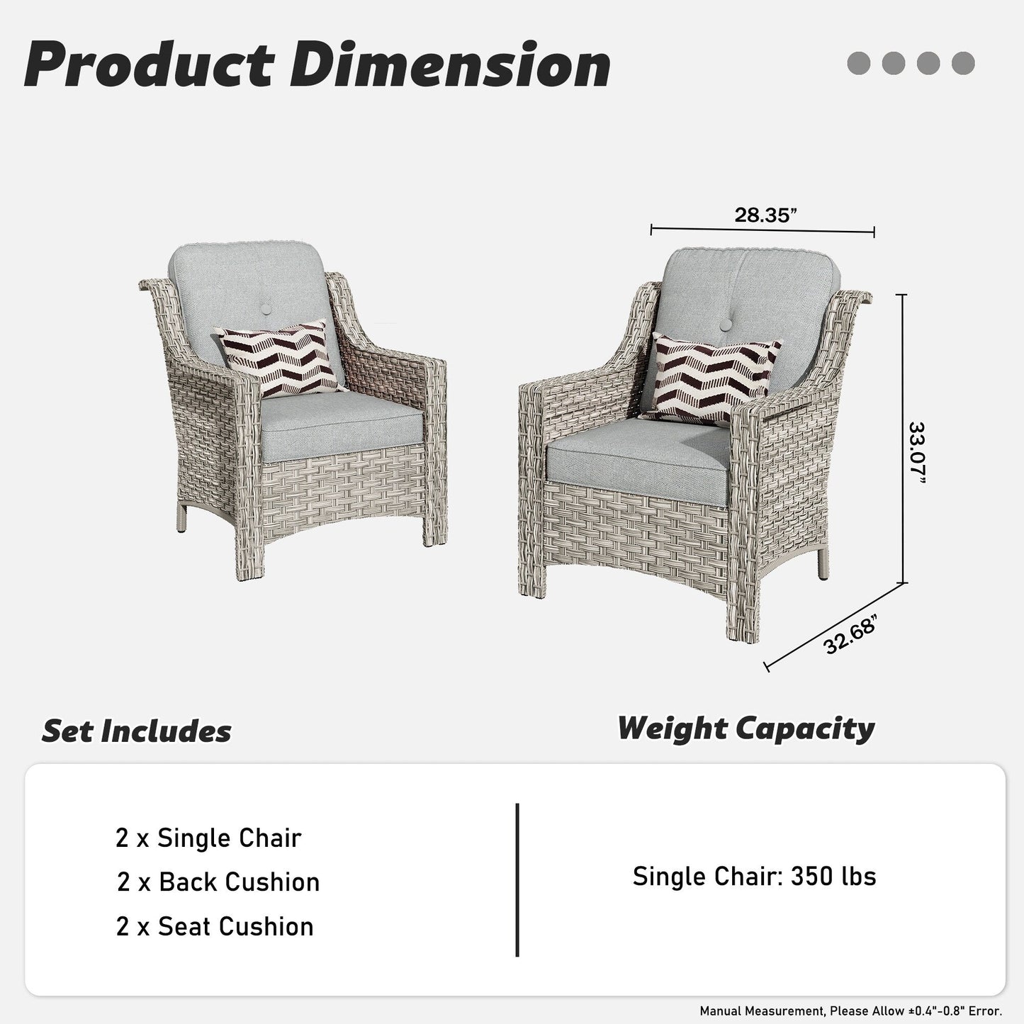HOOOWOOO Set di 2 sedie da esterno in rattan e vimini con schienale alto