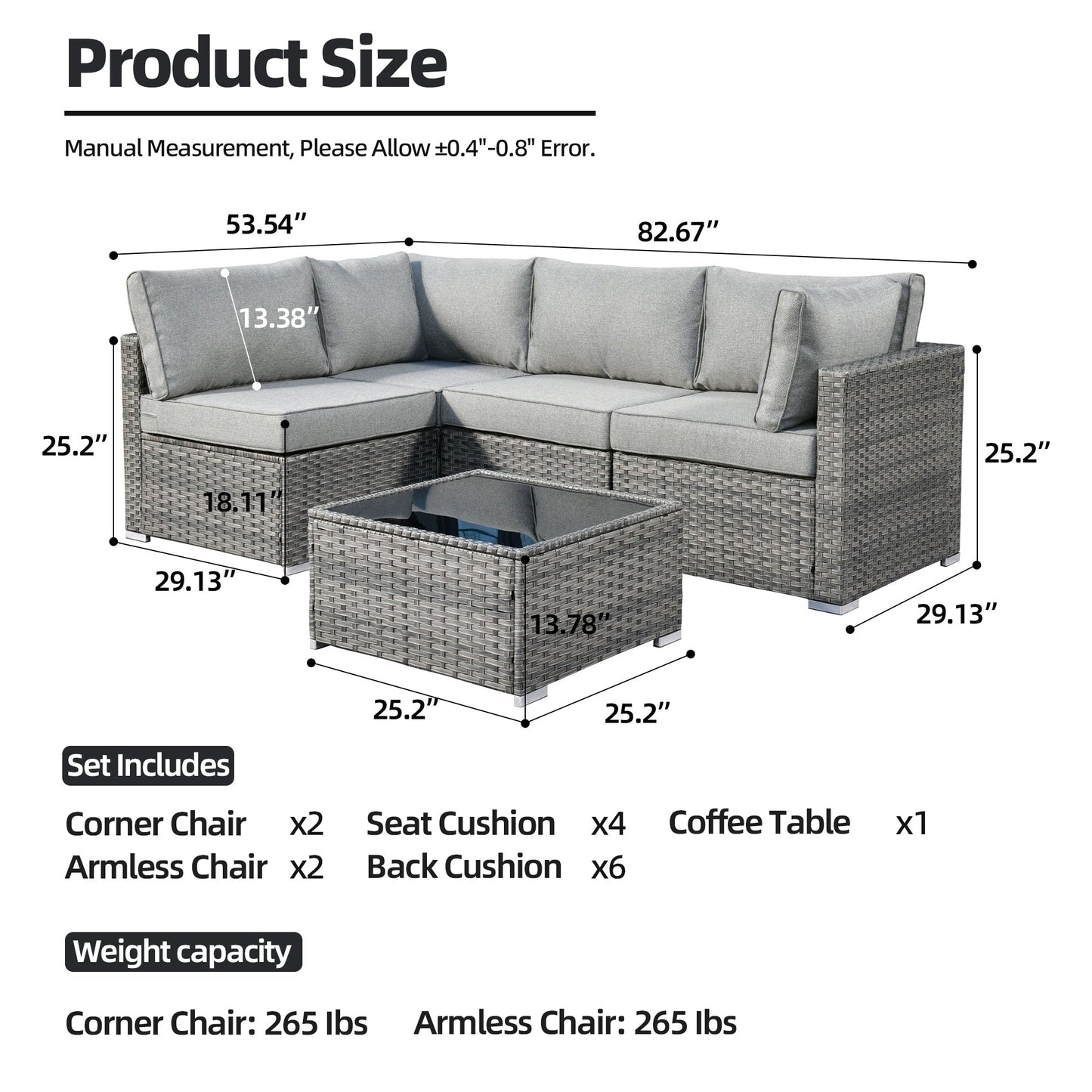 Set di divani componibili in vimini da 5 pezzi per patio HOOOWOOO con tavolino da caffè