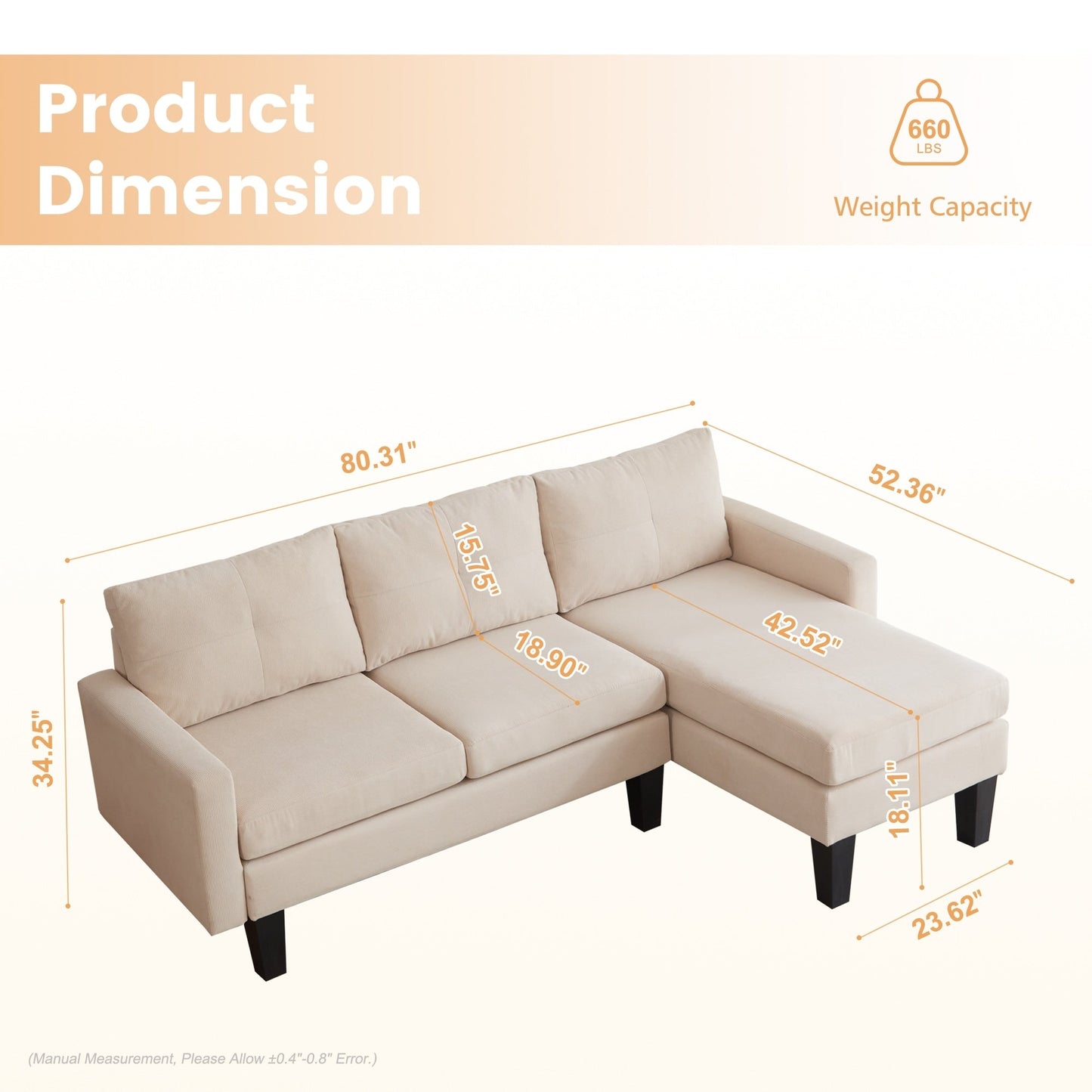 Divano moderno a forma di L in velluto a coste HOOOWOOO