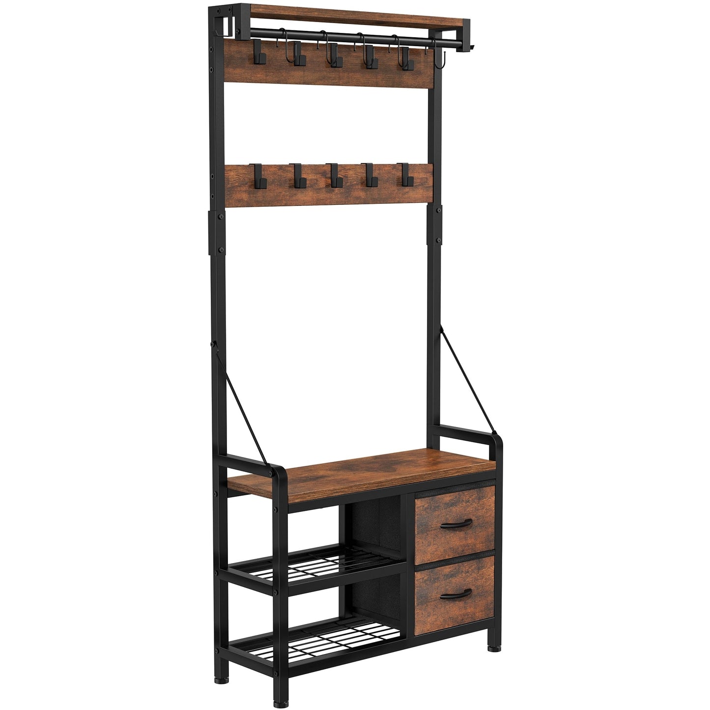 Appendiabiti con panca, divisibile in panca per scarpe indipendente e portaoggetti da parete