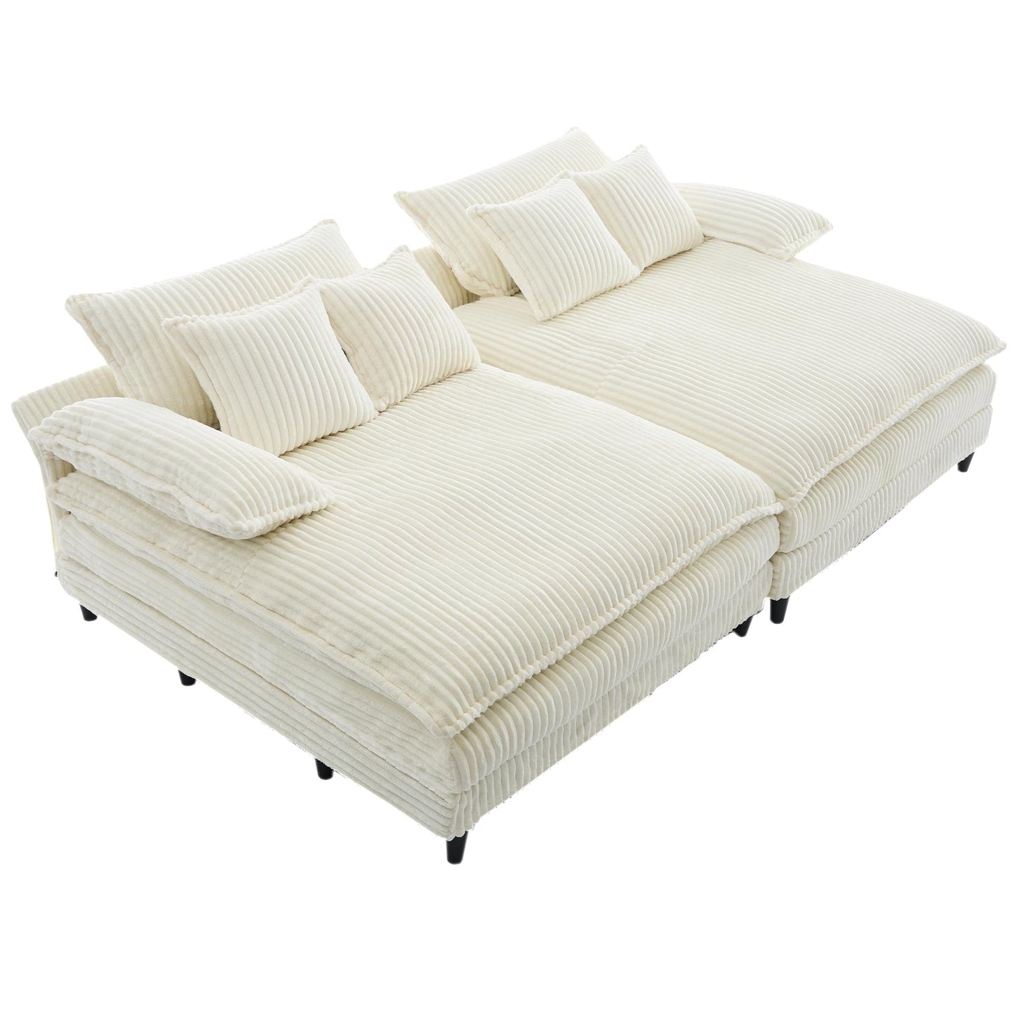 Divano letto oversize in velluto a coste Harmonia 109 W, chaise longue doppia con seduta profonda e 4 cuscini