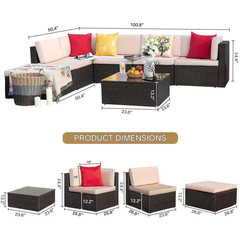 Homall 7 pezzi set di mobili da giardino in rattan PE per tutte le stagioni set componibili in vimini divano modulare moderno set da conversazione all'aperto