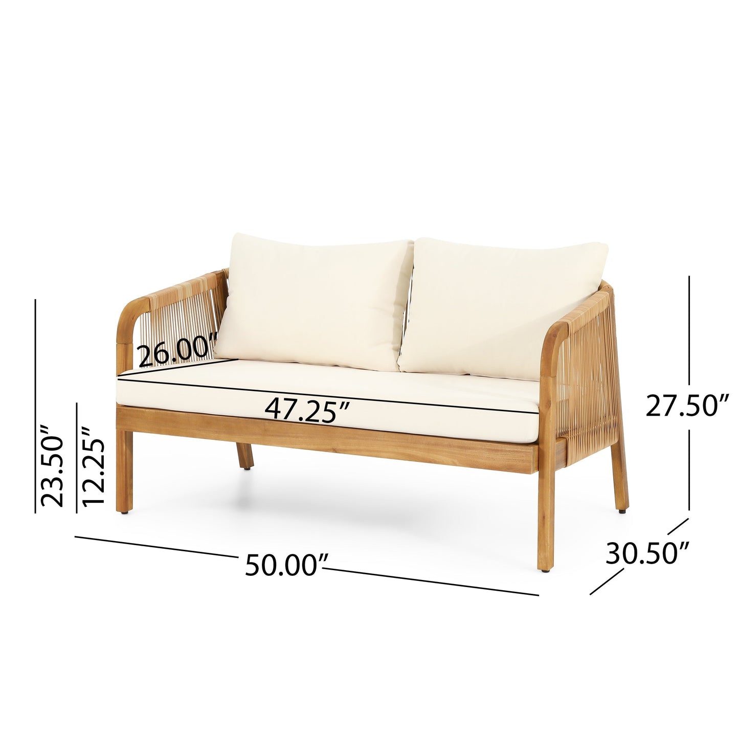 Set da esterno Jabe in legno di acacia e vimini da 4 posti di Christopher Knight Home - 26,25 L x 30,50 P x 27,50 A