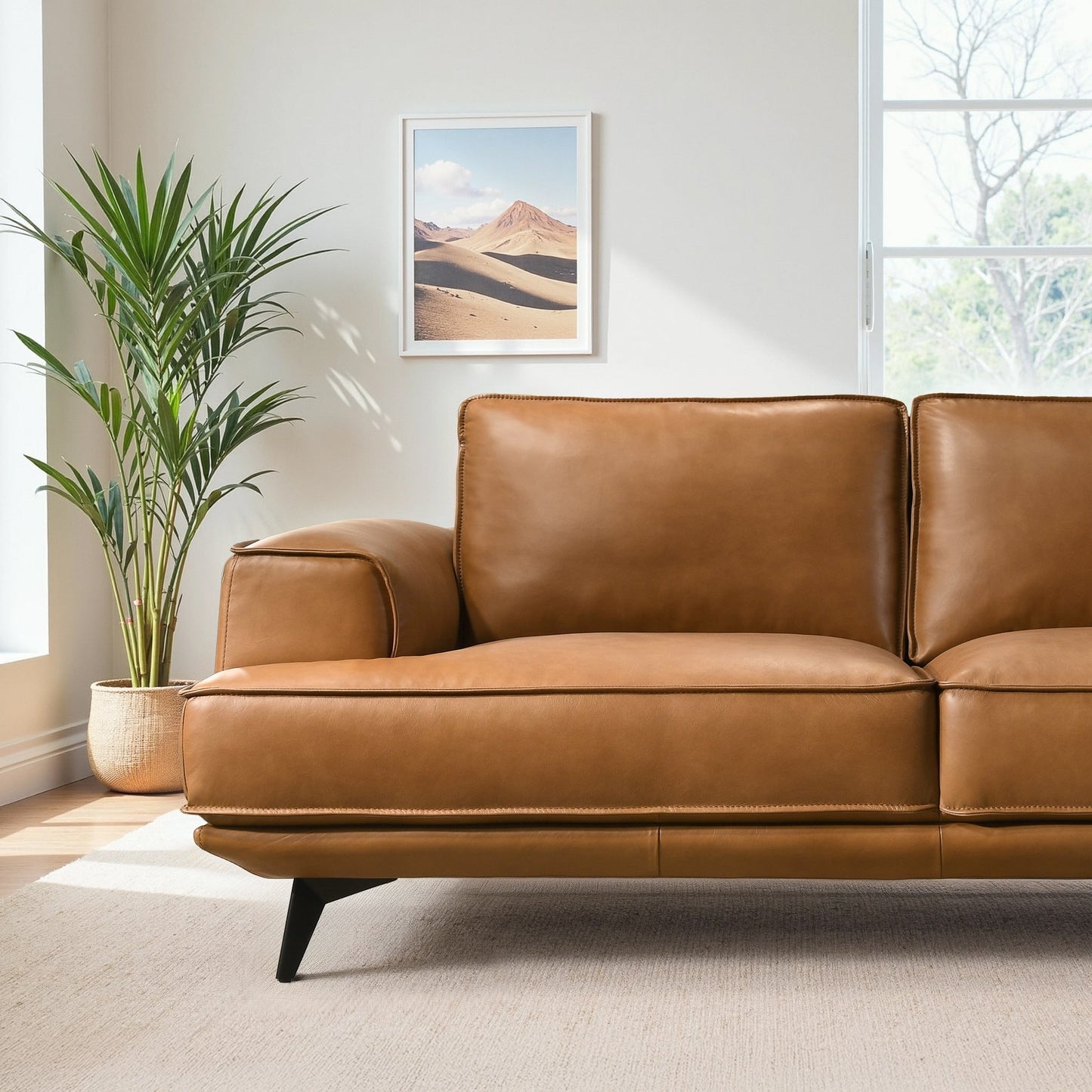 Divano moderno di metà secolo in vera pelle Addison Top