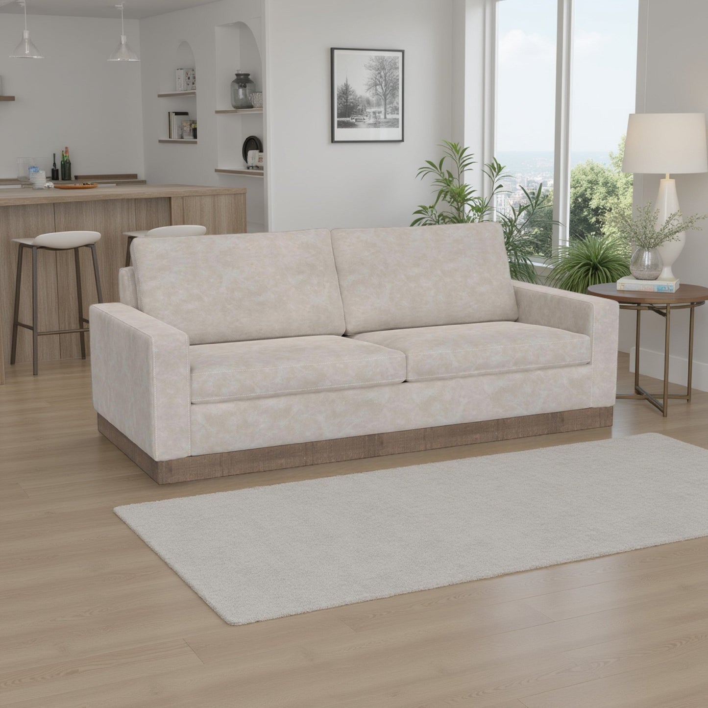 Divano Jeni, 2 cuscini decorativi, moderno, 90 pollici, in similpelle grigio ostrica