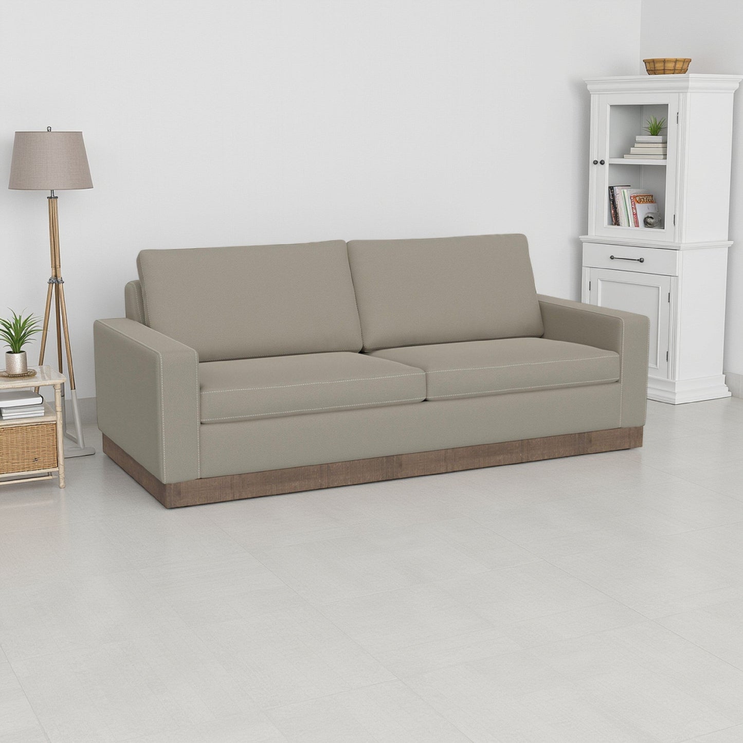 Divano Jeni, 2 cuscini decorativi, moderno da 90 pollici, seduta in poliestere grigio mandorla