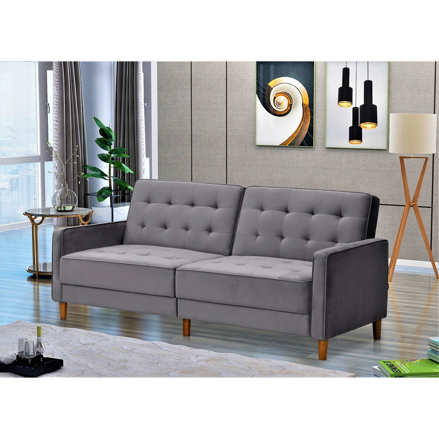 Divano letto in velluto trapuntato Jonathan