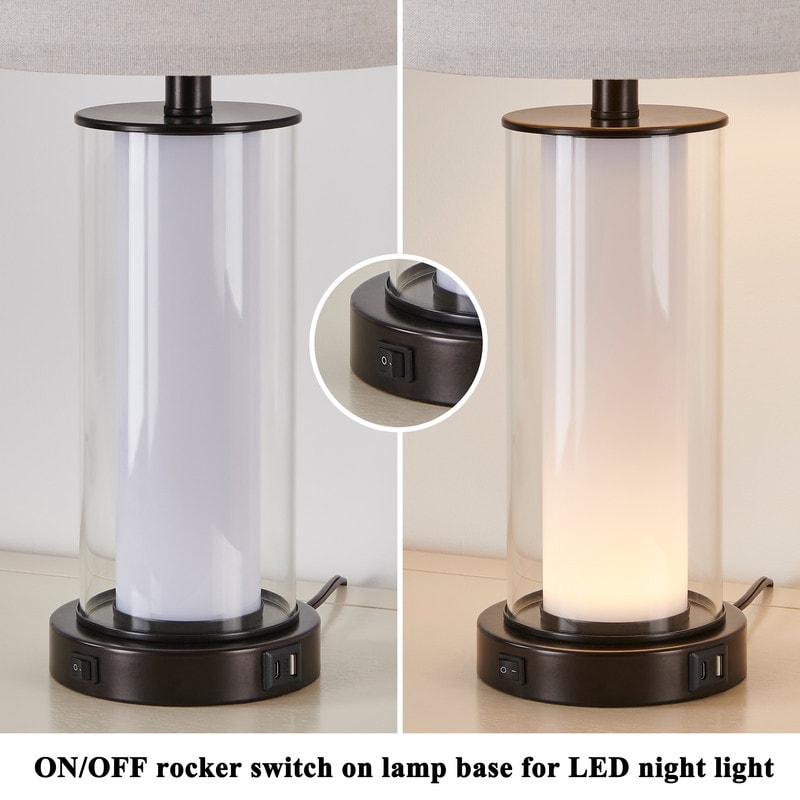 KAWOTI Set di lampade da tavolo in vetro moderno da 23 pollici con luce notturna (set di 2)