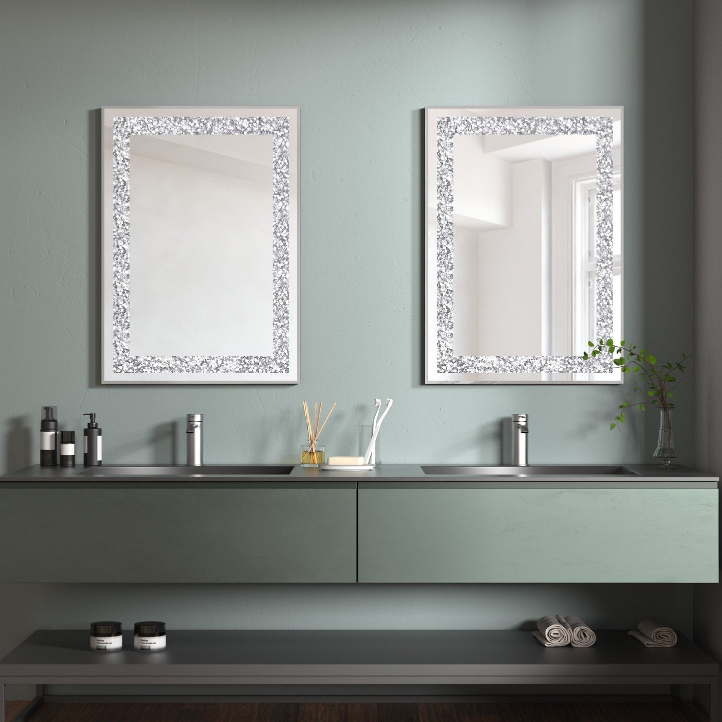 Specchio da parete decorativo in cristallo rettangolare argento KOHROS