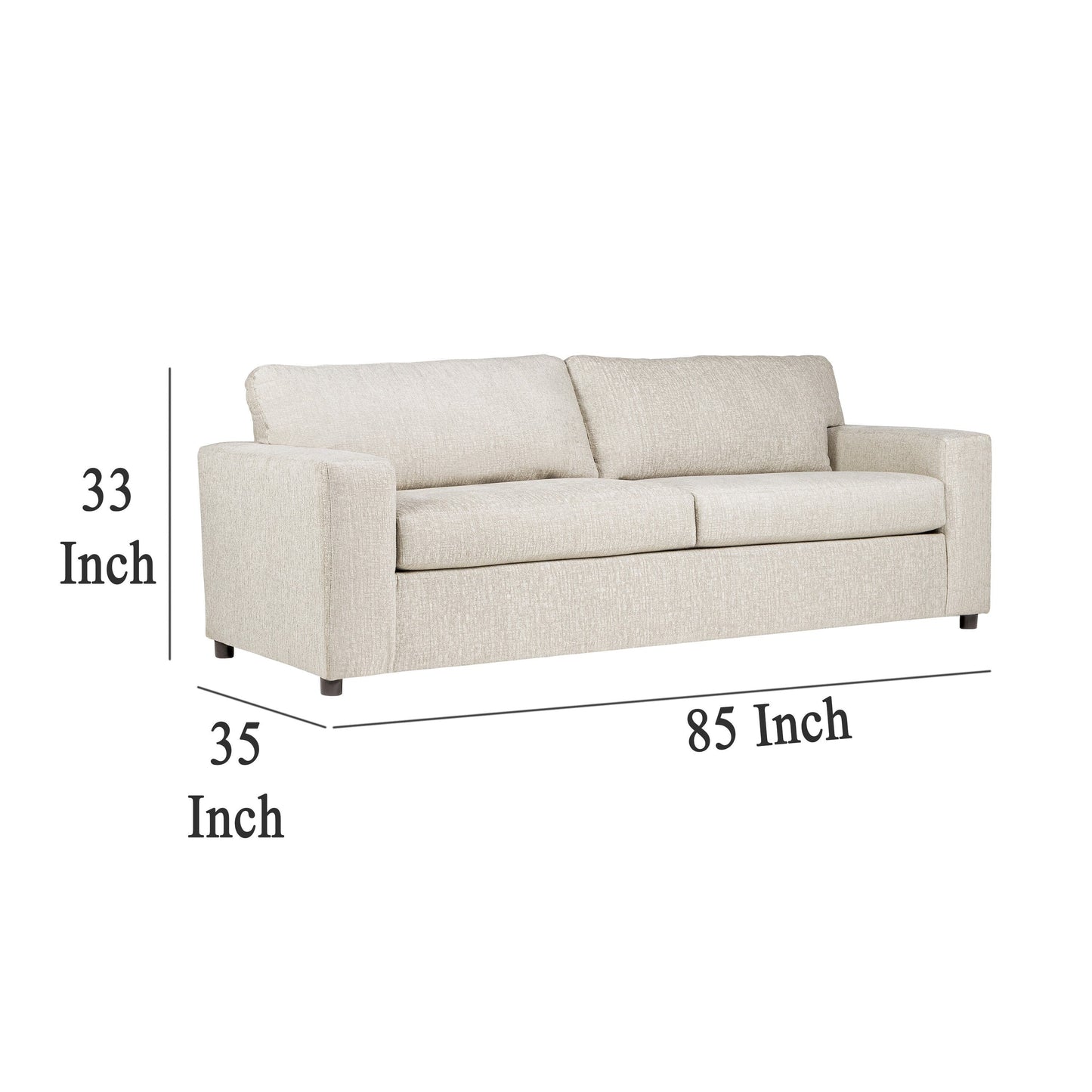 Divano Kiono, morbidi cuscini in poliestere beige, legno massello nero, 85 pollici