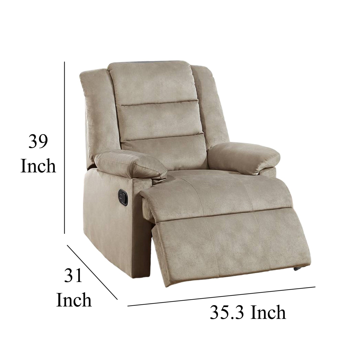 Poltrona reclinabile manuale Kori, morbida imbottitura in velluto beige, legno massello