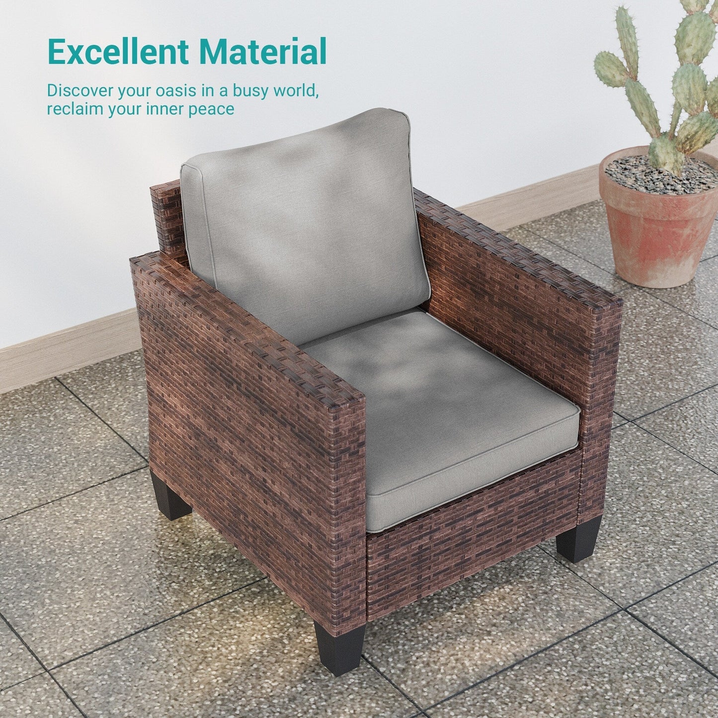 LIVOOSUN 2 pezzi set di sedute da esterno per patio in rattan marrone