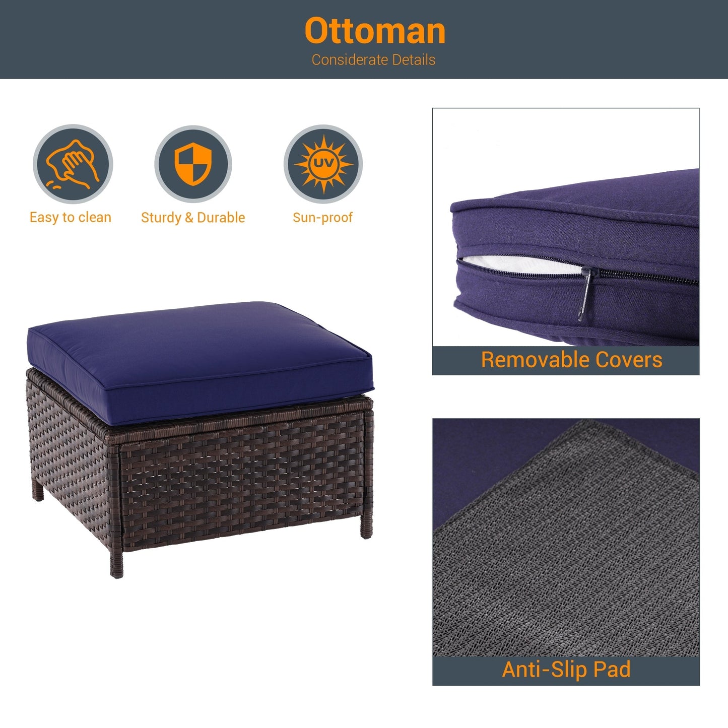 LIVOOSUN Set di mobili da giardino in rattan marrone da 5 pezzi, set di sedute con rivestimento