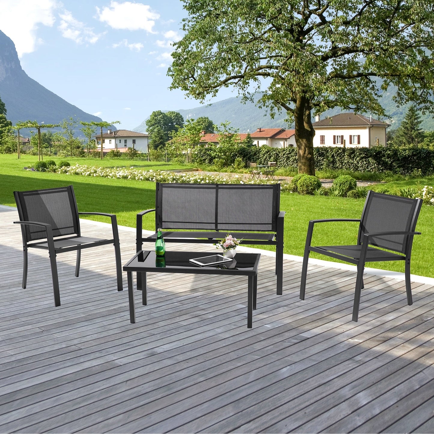 LIVOOSUN Patio 4 pezzi Textilene Conversation Set /wa Tavolino da caffè