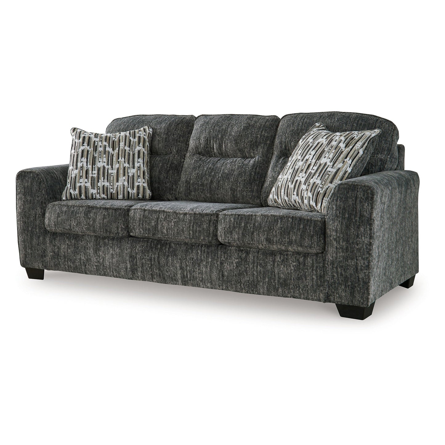 Divano Layla, extra morbido in poliestere grigio scuro, 2 cuscini decorativi, 90 pollici