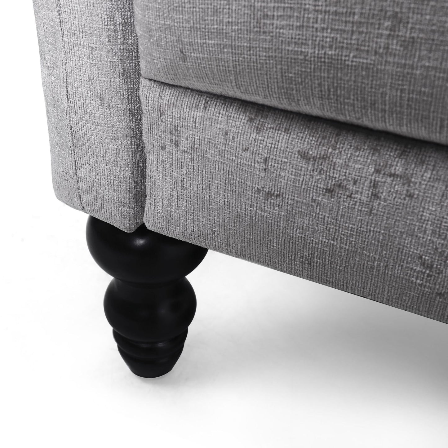 Divano a due posti in velluto grigio chiaro 75 con braccioli svasati, seduta profonda e gambe in legno per soggiorno