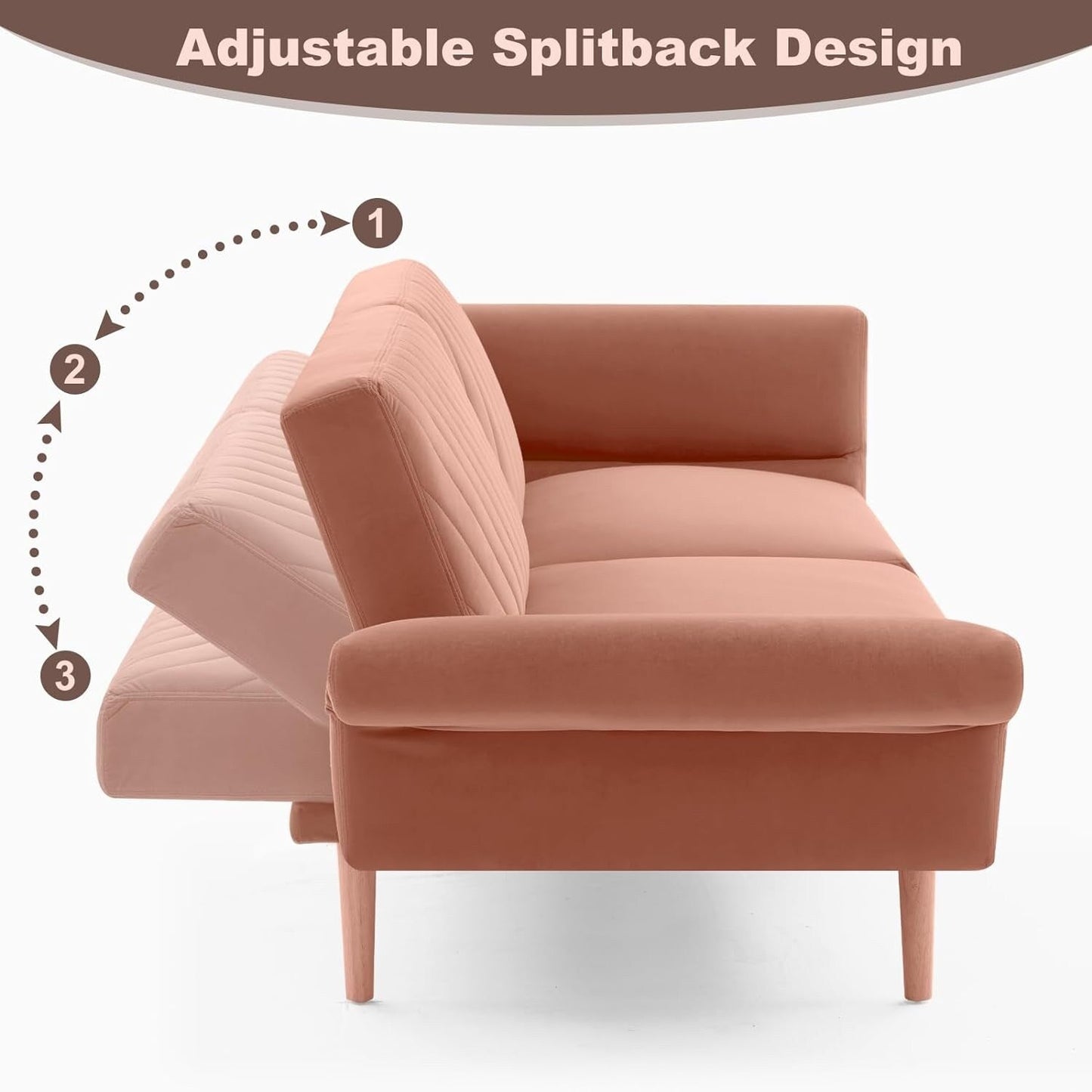 Divano letto futon moderno rosa chiaro da 78 posti con 2 cuscini e schienale per soggiorno