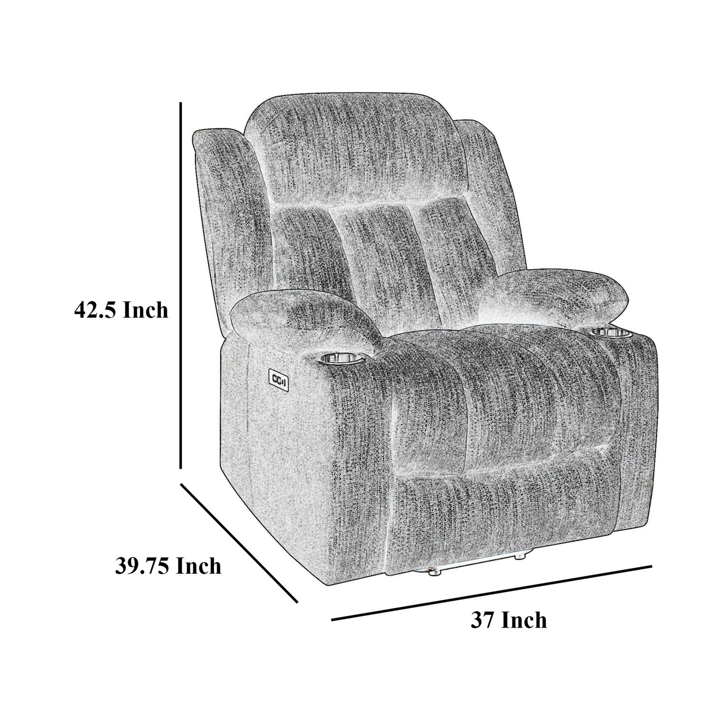 Poltrona reclinabile elettrica Limi, grigio chiaro, porta USB, portabicchieri