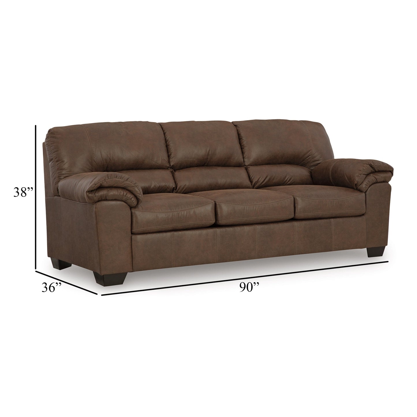 Divano letto Limu con materasso estraibile full size, similpelle marrone