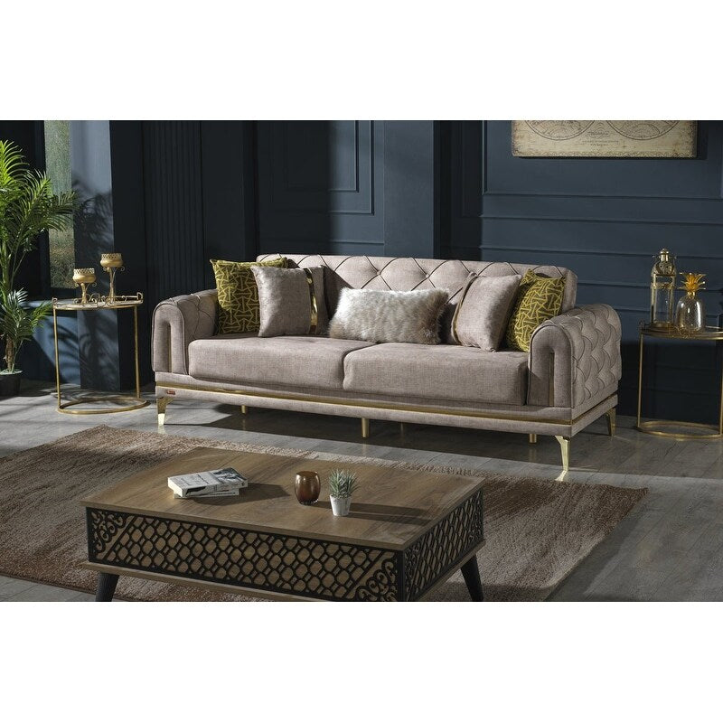 Divano imbottito in velluto Lincove - Costruzione durevole - Beige