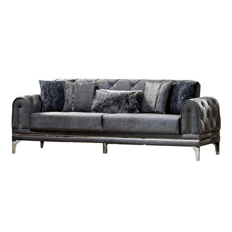 Divano imbottito in velluto Lincove - Struttura resistente - Grigio scuro