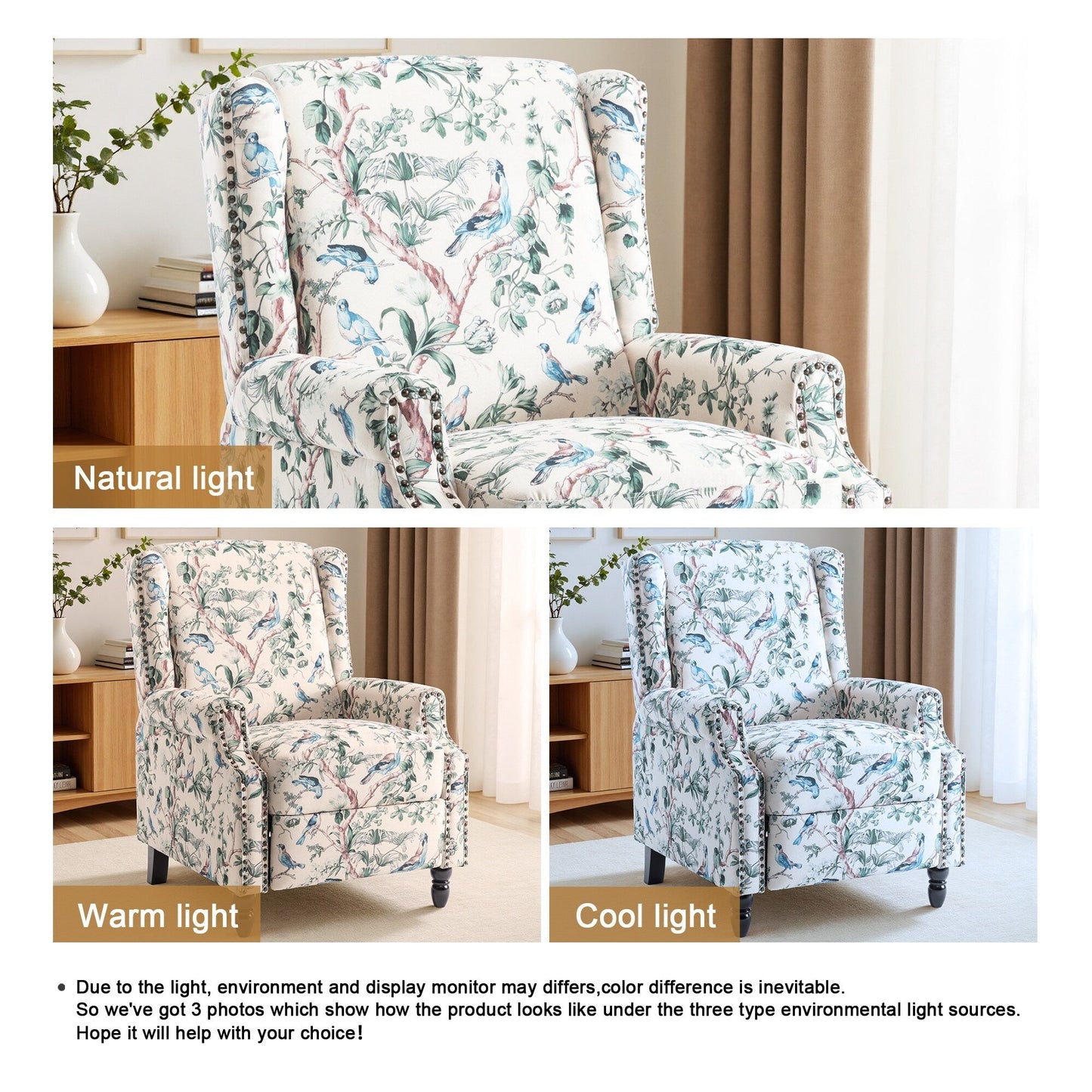 Poltrona reclinabile manuale imbottita in lino con gambe in legno