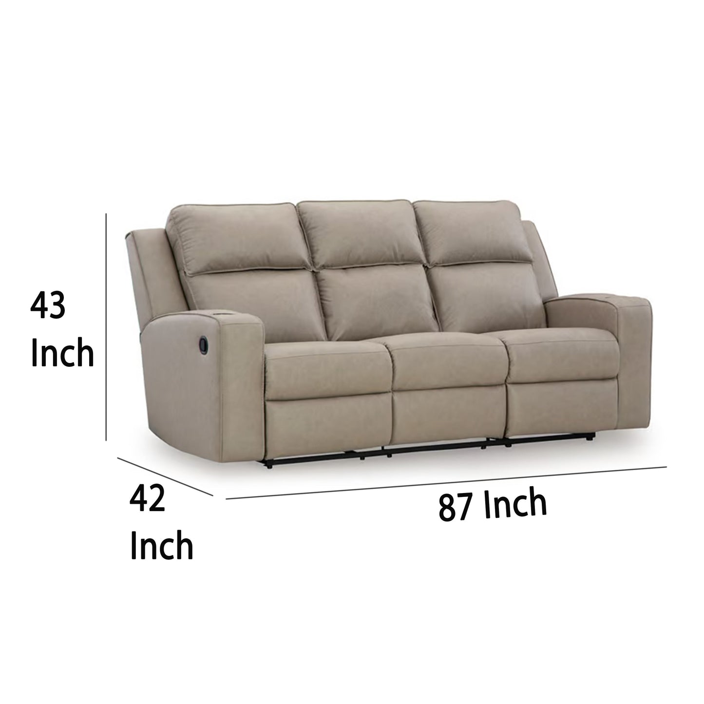 Divano reclinabile manuale Livie, USB, tavolo, 87 pollici, similpelle beige grigia