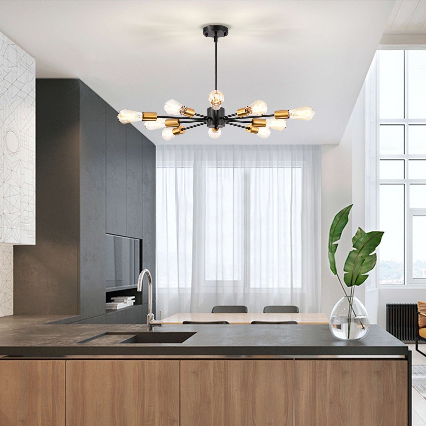 Lampadario Lorena Sputnik a 10 luci nero antico e oro metallizzato