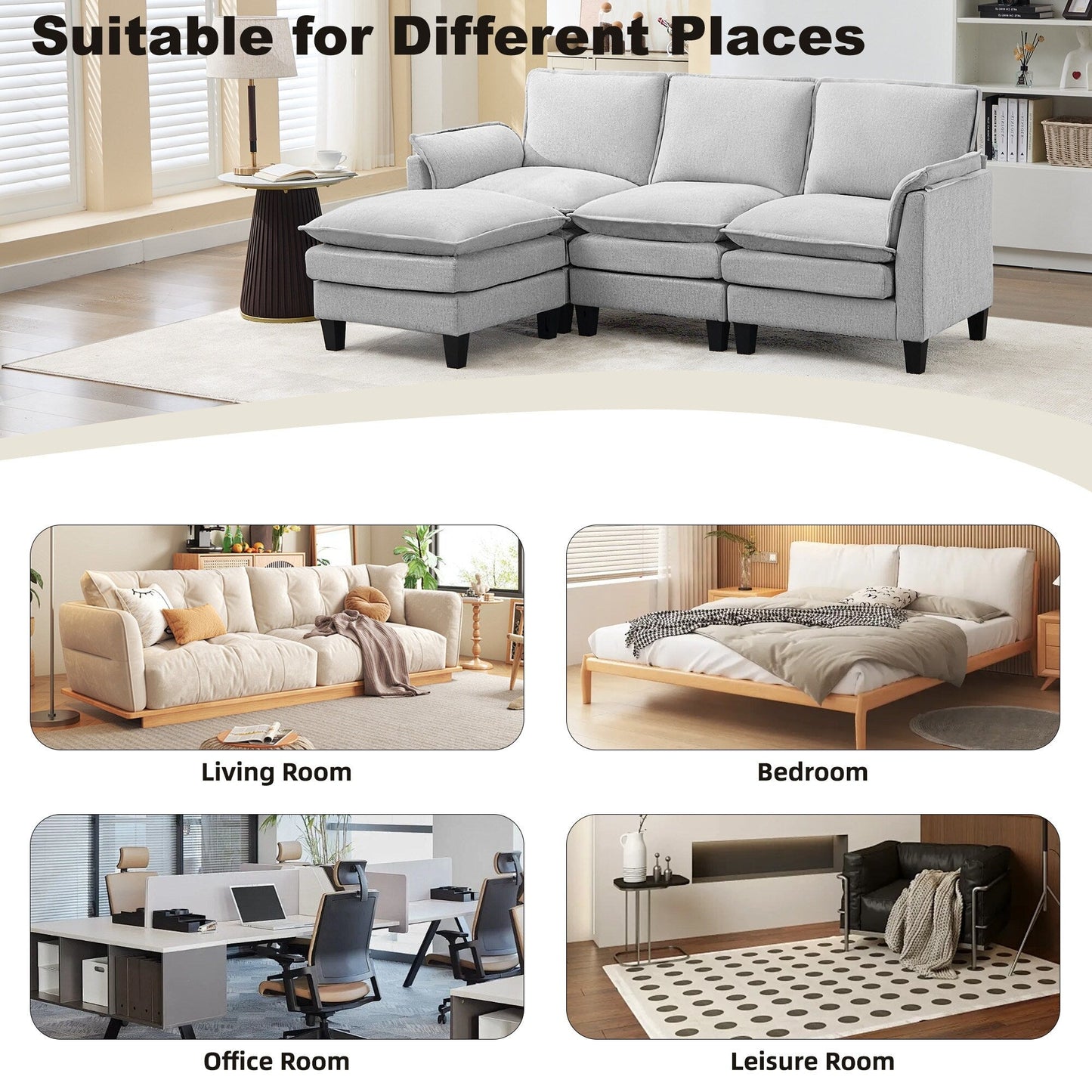 Divano di lusso a 3 posti e poggiapiedi: comfort ultra-morbido e multi-stanza