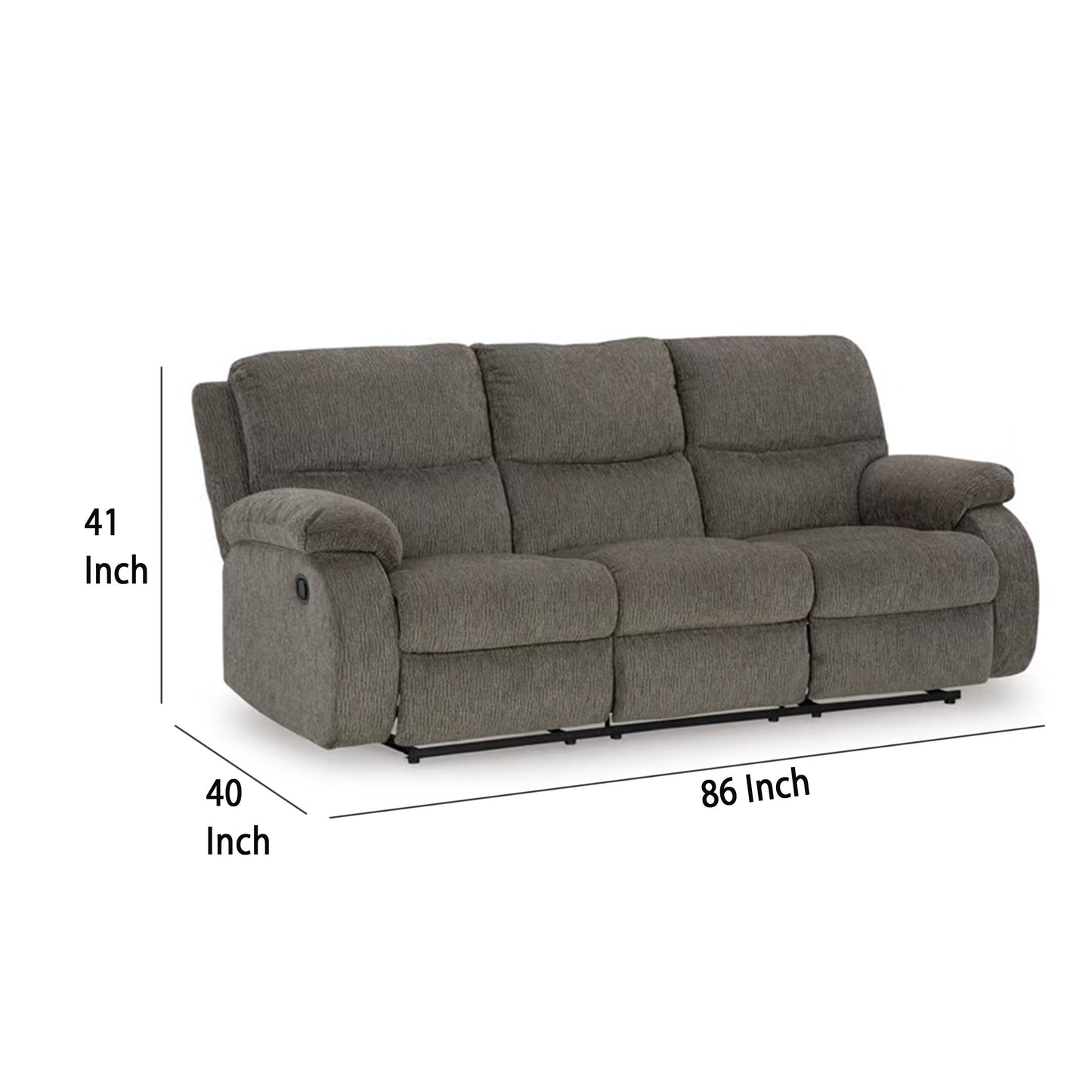 Divano reclinabile manuale Lyla con schienale a balze, poliestere grigio, 86 pollici