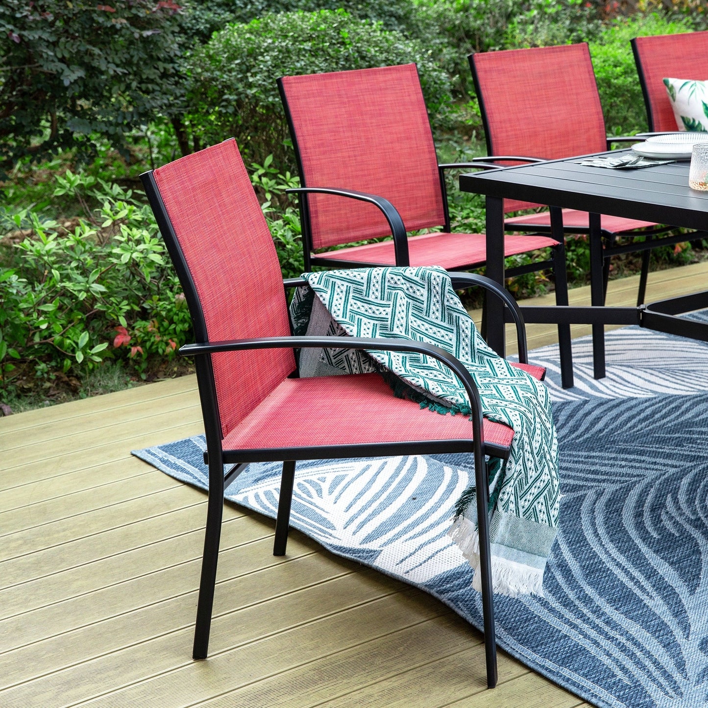 MAISON ARTS Set da pranzo per esterni da 9 pezzi con 8 sedie in textilene e tavolo da pranzo rettangolare